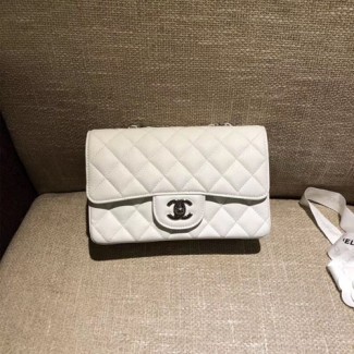 샤넬 CF20 캐비어 점보백 A1116 화이트 은장