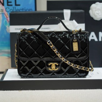 샤넬 22K 렉탱글 탑 핸들 플랩백 AS3653 블랙 유광