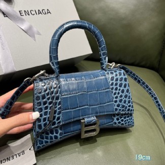 발렌시아가 아워글래스 탑 핸들 백 XS 592833 악어무늬 블루 은장