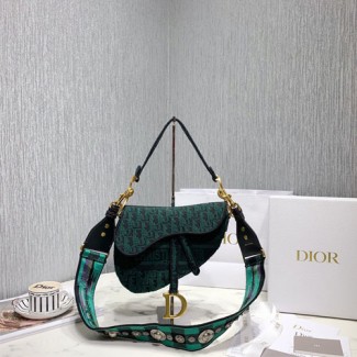 디올 DIOR OBLIQUE 자수 캔버스 새들백 M0446 그린
