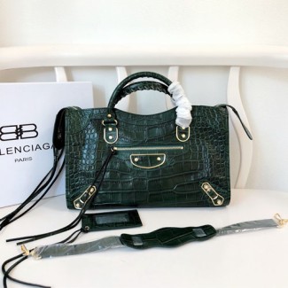 발렌시아가 클래식 라지 시티백 390A12 악어무늬 그린