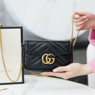 구찌 GG마몽 마틀라세 가죽 수퍼 미니 백 476433 블랙