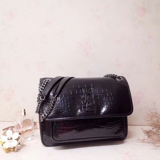 입생로랑 니키 미듐 체인백 548942 악어무늬 블랙